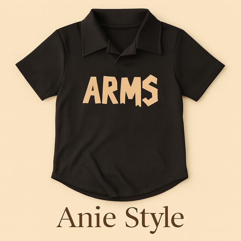  Áo baby tee nữ polo cổ V in chữ ARMS freesize 2 màu Anie Style 