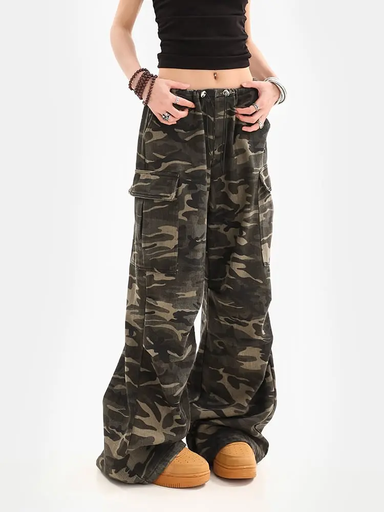 celana cargo overall baggy  loreng drawstring pria wanita