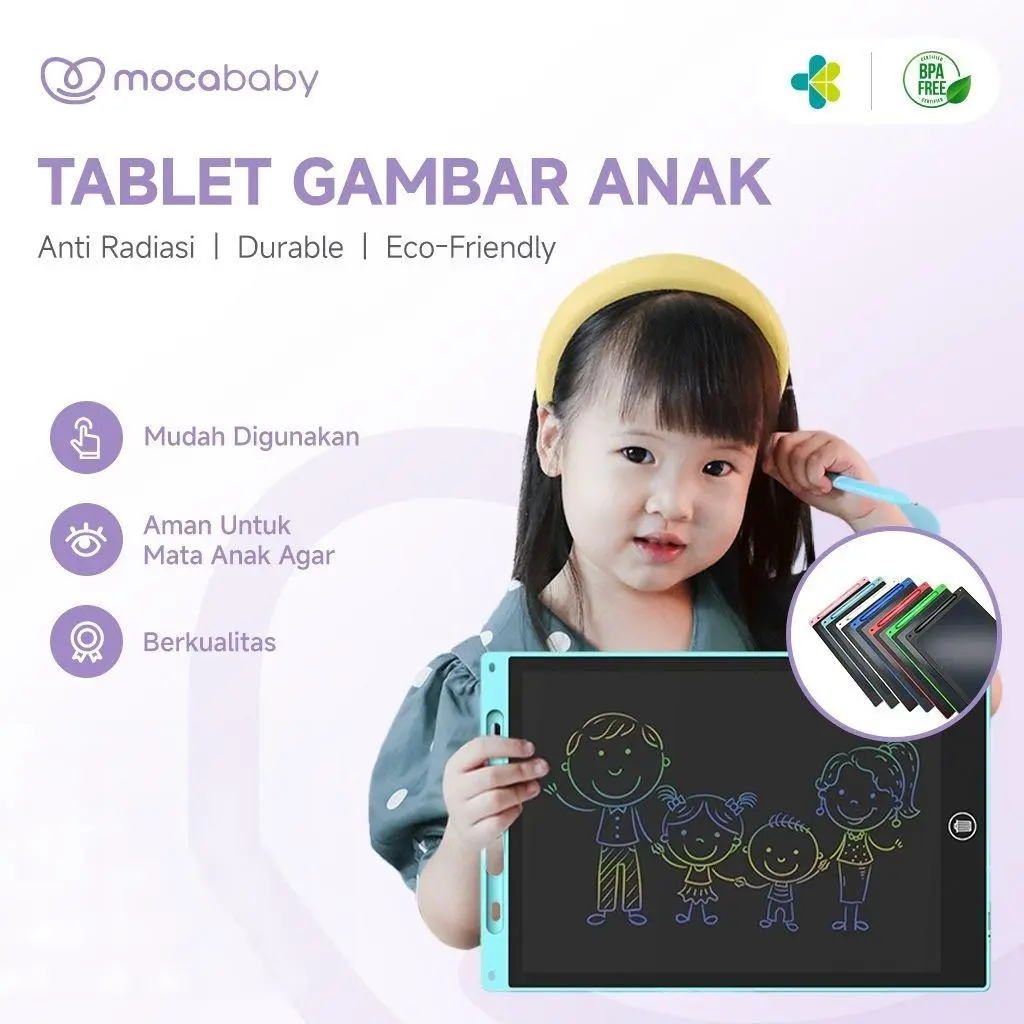 Mocababy LCD Drawing Tablet Anak 12/16 Inch Warna-Warni Papan Tulis Elektronik Edukasi Bisa Hapus Untuk Belajar Menulis dan Menggambar Mainan Edukatif Anak