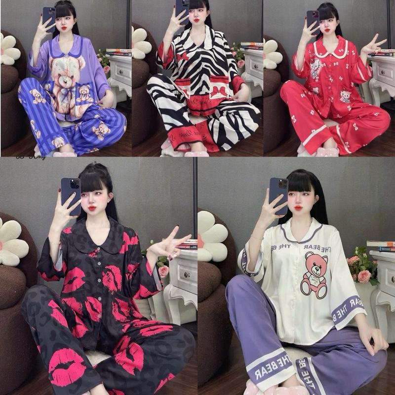 BIGSIZE (60-80kg ) Pijama Cổ Sen Tay Lở Quần Dài Chất Lụa Latin Tơ Tằm