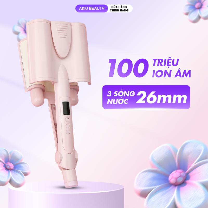 Máy làm tóc uốn xoăn sóng nước AKIO 26mm màn LCD hiện nhiệt tùy chỉnh, công nghệ gốm sứ bảo vệ tóc