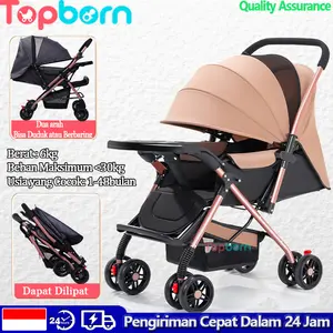 Topborn Stroller Bayi Kereta Dorong Bayi Pegangan Dua Arah Dapat Dilipat Duduk Dan Berbaring Cocok Untuk Bayi Baru Lahir Usia 1-36 Bulan Stroler