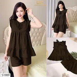 STELAN BAJU SANTAI  Pakaian Wanita Bisa Untuk Baju Tidur Dan Santai Model Ruffle Hitam