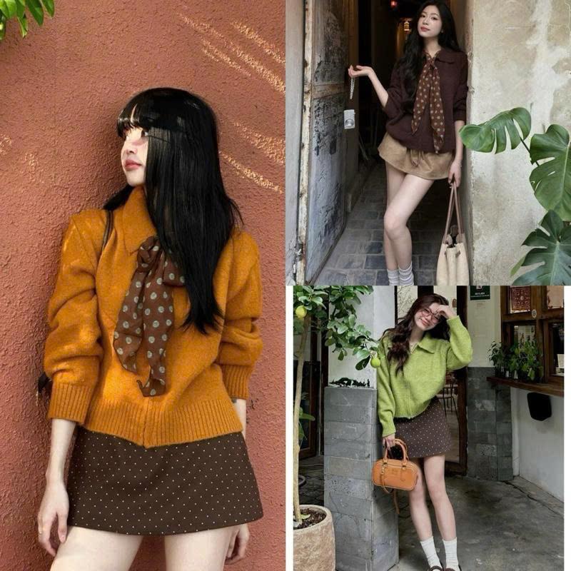 Áo len lông xù khoá kéo tay dài màu sắc TO MORE TOMORROW cổ bẻ dáng ngắn basic style vintage freesize TAG CỪU - Aolenphoikhoa1311