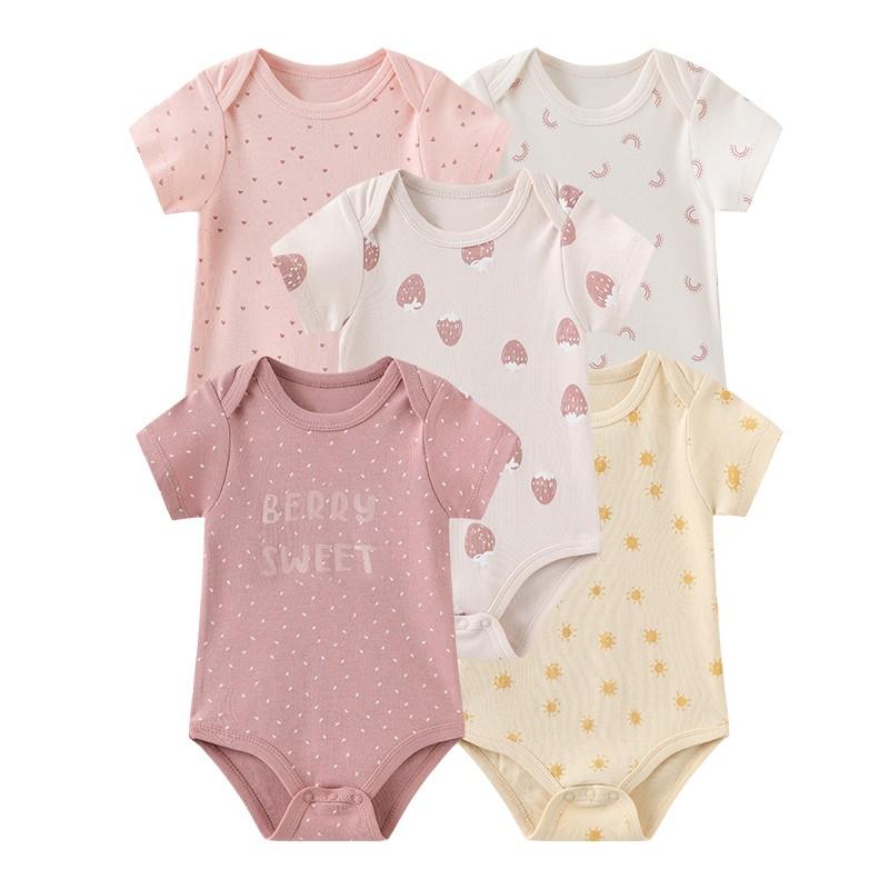 Quần Áo Trẻ Em Bộ Áo Liền Quần, Kiddiezoom, 5 Cái, Bốn Mùa, Unisex, In Hình Hoạt Hình, Áo Jumpsuit Quần, Cho Em Bé Trai Và Bé Gái, Ngắn, Dễ Thương, 100% Cotton, Thích Hợp Cho 0-12 Tháng, Quần Áo Sơ Sinh, áo liền quần