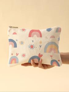 Bolsa de maquillaje con patrón de arcoíris, estuche cosmético con forro y cierre ligero, organizador multifuncional para artículos de tocador y accesorios