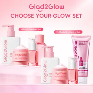 [New] Glad2Glow Glowing bundle 4in1 -Niacinamide/Milk Cleanser+Body Serum/Brightening Toner+Moisturizer+Serum+Extract Hitam Mencerahkan Wajah Mencerahkan Melembabkan Kulit skincare | skincare memutihkan dan glowing murah bpom