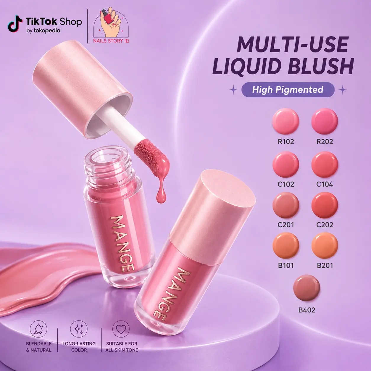 MAANGE Liquid Blush 2-in-1 – Lip & Cheek Tint, Tekstur Halus & Tahan Lama Kering Lasting
