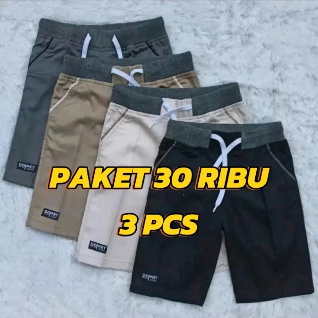 Hemat Paket 3 pcs celana anak polos harian fashion pria wanita unisex usia 3-12 tahun celana pendek cargo anak cowok 10–15 thn