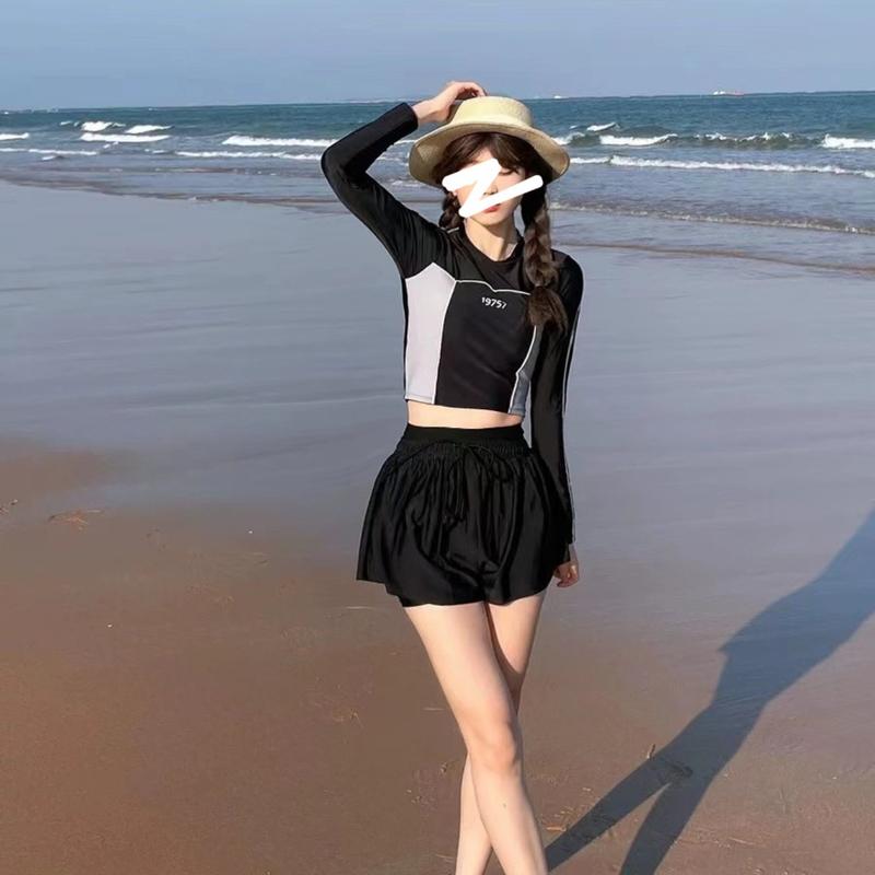 Bikini Nữ, Áo Tắm Xẻ Tà Hai Mảnh, Đồ Bơi Nữ, Áo Dài Tay, Quần Ngắn, Đồ Thể Thao Đồ Bơi, Đồ Đi Biển Sport Chạy Bộ Yoga Tập Yoga Tập Gym Tập Thể Dục 5