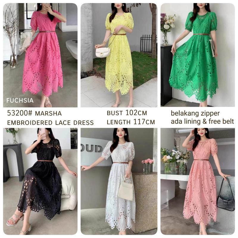 Product Introduction of [ Marsha Ambroidered Lace Dress ] Fit Size M-L Fashion Gaun Wanita Dres Katun Bordir Katbol Formal Outfit Party Pesta Elegan Anggun Feminim Hitam Kuning Hijau Putih Kondangan Simple Natal Mewah 1