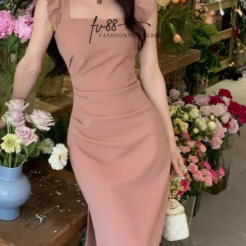 fv88 - Dress Wanita Dress Pesta Kondangan Dress Party Dress Korea Dress Panjang Ruffle Simple Elegant Mewah Polyester Premium Formal Gaun Natal Midi Casual 4