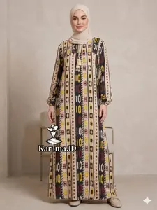 Arsi Dress Gamis Etnik Terbaru Motif Kain Rayon Premium Tebal Lembut Adem Busui Friendly Resleting Depan LD 120