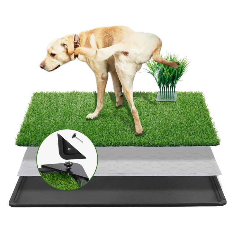 TikTok Shop Dog Grass Pad with Tray Large Artificial Grass for Dogs Potty No Leakage 3 Layer Dog Potty Pad Tray with Fake Plants Pee Post for Guiding Male Dogs to Urine Indoor Outdoor