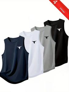Paquete de 4 camisetas deportivas tipo tank para hombre, moda verano para gimnasio y músculos, transpirables, holgadas, sin mangas, de secado rápido, ideales para baloncesto.