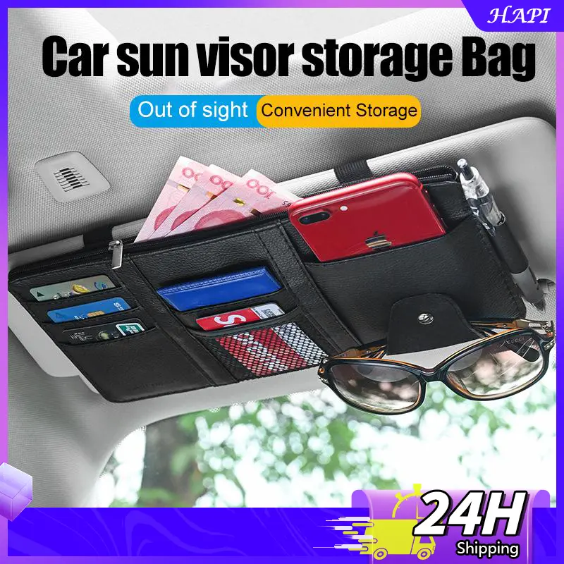 Car Sun Visor Organizer with Zipper Sun Visor Storage Bag Multi-Purpose Storage Pocket Pouch Organizer Holder Car Sunvisor Organizer Box Sun Visor Storage Pocket Organiser Holder Card Sunglasses Clip Holder Automotive