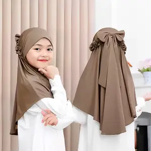 HIJAB Jilbab Anak Instan Bergo Ricis Anak Pita Belakang Jersey 0-3 Tahun Dan 5-10 Tahun Kerudung Muslim Sekolah Renda