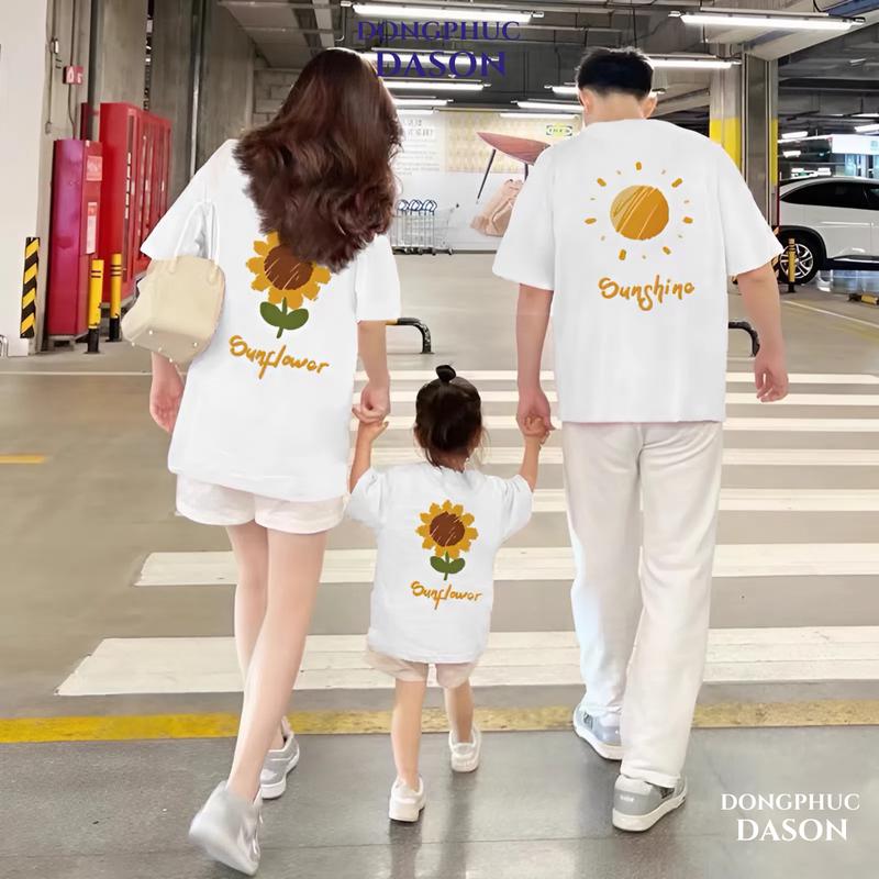 Áo thun gia đình tay ngắn cổ tròn, áo đồng phục gia đình unisex nam nữ in 2 mặt hoạ tiết sắc nét chất thun dày mịn