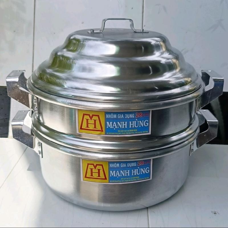  xửng hấp sizes 28cm.2 tần nhôm chính hãng mạnh Hùng sáng bóng dầy dặn.hẩp bánh bao hấp sôi hấp gà hấp của ghẹ.vv 