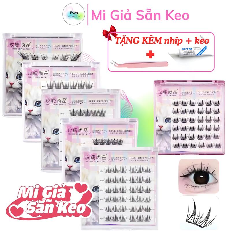 1 hộp 30k kèm nhíp Lông mi giả sẵn keo mi tự dính Mi Giả tái sử dụng Bao Bì Cao Cấp - Dành Cho Mắt Một Mí Tròn