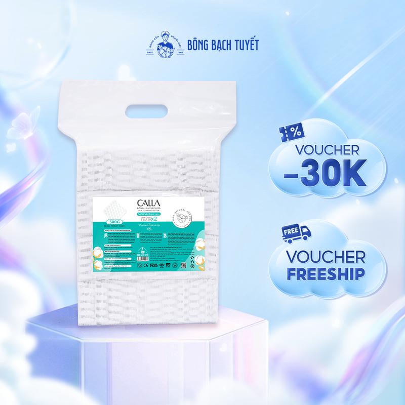 Bông tẩy trang Bông Bạch Tuyết làm Sạch Sâu bề mặt nổi 3D hỗ trợ làm sạch lớp trang điểm 500gr Mỹ Phẩm