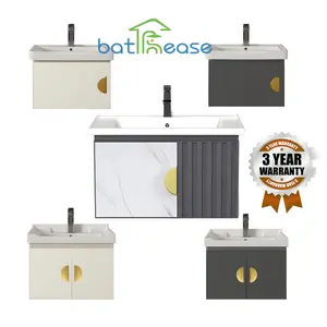 Lemari kamar mandi set lemari sink (43cm / 50cm / 60cm) Wastafel keramik, lemari kamar mandi, cermin pintar, lemari baskom aluminium