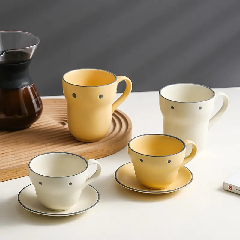 Ceramic coffee cup saucer ins High appearance level Breakfast mug Afternoon tea casual milk couple coffee cup with gift drinkware reusable washable andwear-resistant