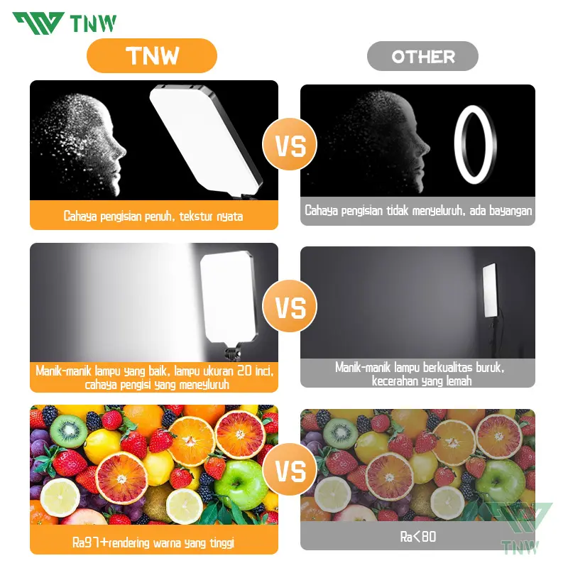TNW Lampu Foto 16/20 Inch LED Video Light Studio Lighting Fill Light Ringlight Besar with Tripod for Live Stream Vlogging 6