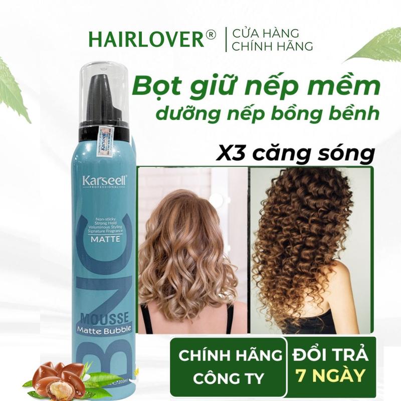 Gôm mềm giữ nếp tóc uốn xoăn, xịt bọt giữ nếp tóc xoăn hippie xoăn sóng phồng tóc chống rối KArseell Bnc Mousse Salon 200ml