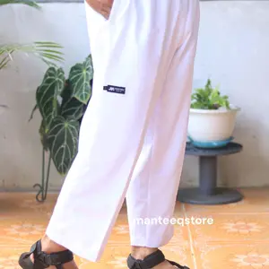 Manteeqstore Celana Sirwal Pangsi Cingkrang Dewasa Pria Umroh Haji Bahan Katun Polly Micro Adem Lembut dengan Kantong Resleting Hitam Putih Coklat