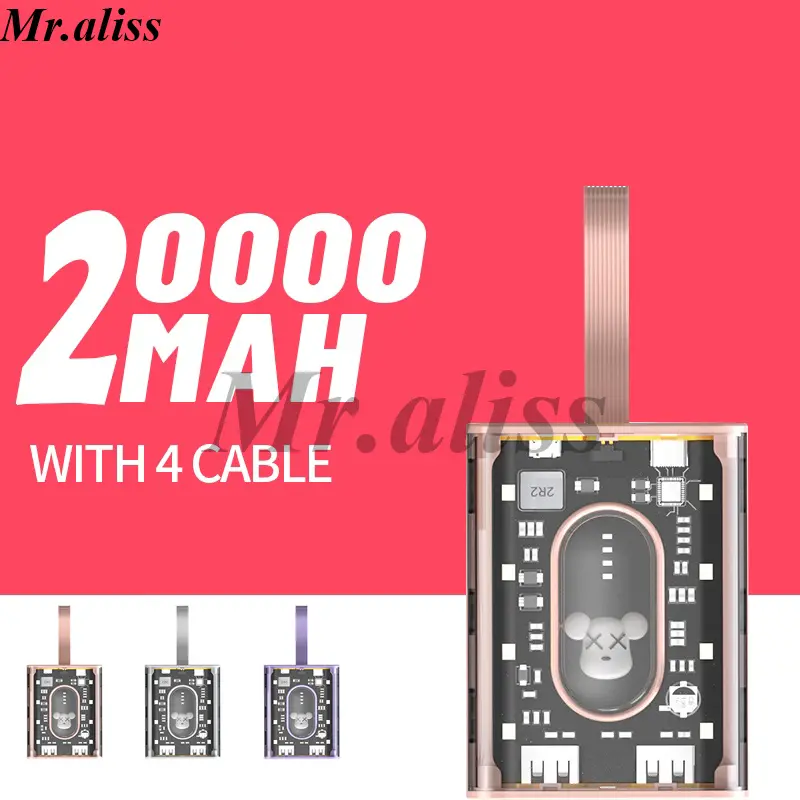 Mini Mech Power Bank 20000mAh Fast Charger Portable External Auxiliary Battery Night Light LED Display for IPhone