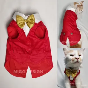 [Migo Design 92] Baju Jas Merah Putih Emas Premium Kucing/ Anjing / Pakaian AnaBul Kucing/  Anjing  Hewan Peliharaan Jantan Betina / Pet Costume Kostum Blazer Tuxedo Kemeja Formal Resmi Pesta 17 Agustus Kemerdekaan