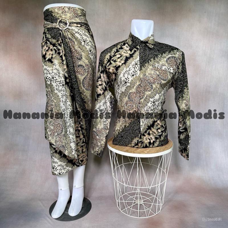 KEMEJA BATIK LENGAN PANJANG COUPLE ROK LILIT / BATIK ROK LILIT PASANGAN / KEMEJA BATIK SET ROK LILIT 5