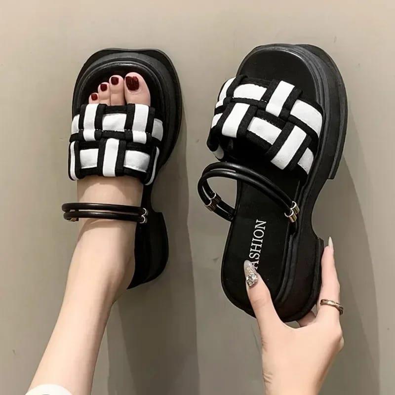 Sandal Wedges Wanita Korea Selop Tali Anyam  Shoes Cewek 0
