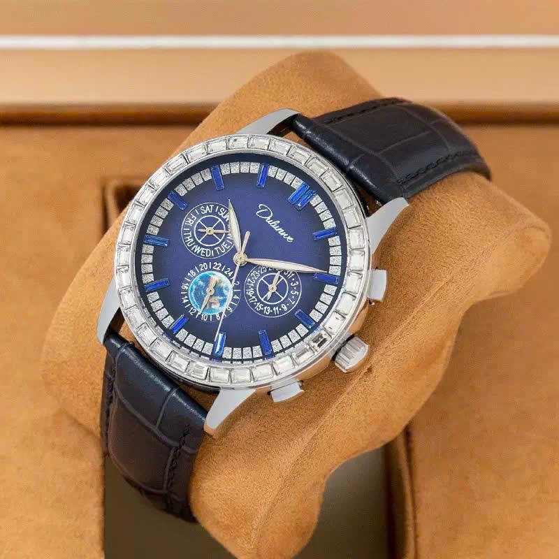 XẢ HÀNG Đồng Hồ Cơ Nam DULUNWE Watch Vua Đồng Hồ Hai Viền Đá Kim Cương Đa Công Năng Sang Trọng Độc Đáo Size 43mm Đeo Tay