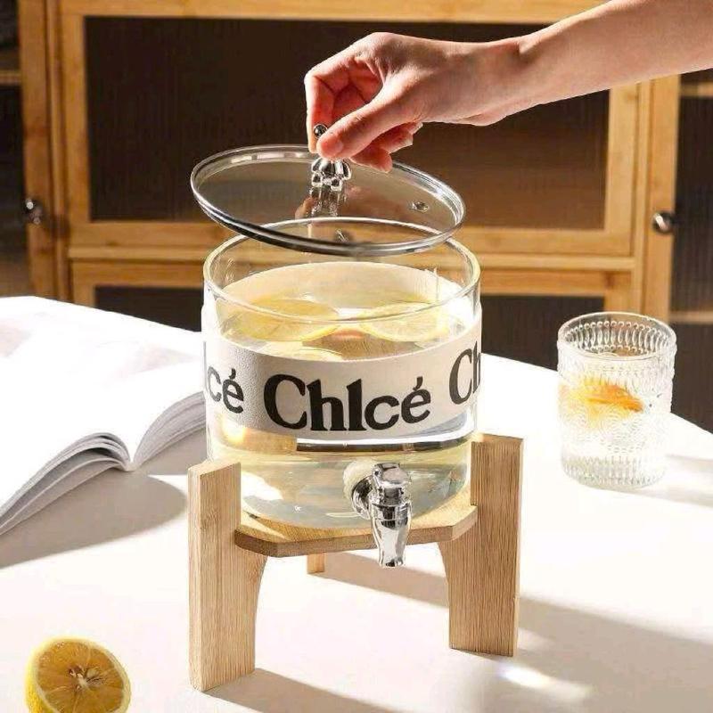 Bình Thủy Tinh Có Vòi 2,5L Kèm Giá Gỗ & Nắp Đậy | Hũ Đựng Nước Trái Cây, Nước Detox, Trà Tiện Lợi | Bình Nước Decor