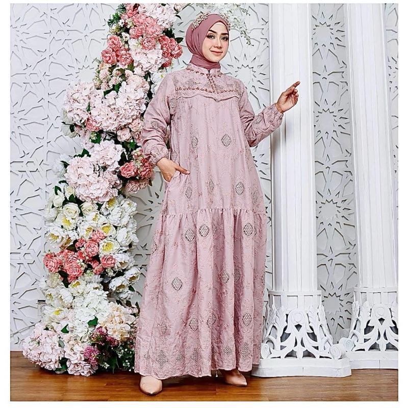 Khemari Cassandra Series - Gamis dan Midi Dress Premium Katun Bolong Katun Bordir Krancang Aplikasi Payet 3