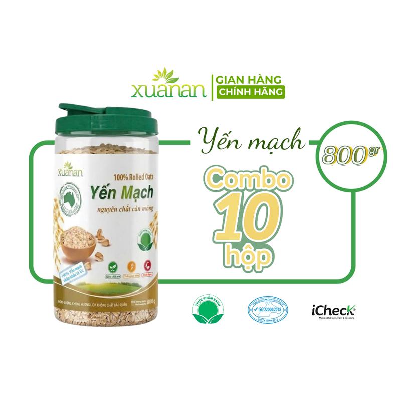 CODCombo 10 Hộp Yến Mạch Nguyên Chất Cán Mỏng Xuân An Hộp 800G