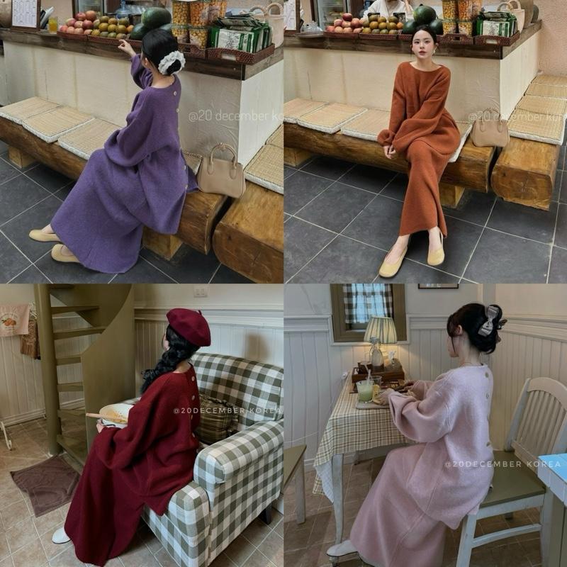 20December - Set len áo cúc sau tay bồng chân váy dài 