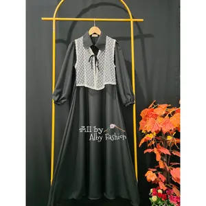 GAMIS HITAM KOREAN STYLE SIMPLE TERLARIS Bahan Shakila mix Brokat original produk by AlbyFashion.id
