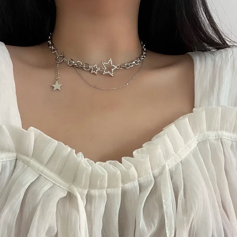 COD ❤️ Kalung Bintang Star Berlapis Ganda Desain Rasa Dalam Rantai Tulang Selangka Hip-Hop Wanita 8