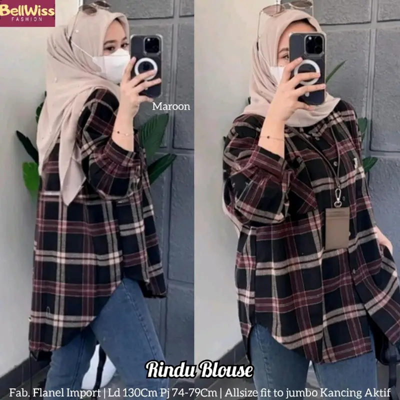 “Rindu” Kemeja Wanita Model Oversize LD 130 Bahan Flanel Kotak-kotak Best Seller/ Baju Atasan Wanita Terlaris Cuttingan Jumbo Busui dan Wudhu Friendly Termurah. Shera. Sarah 1