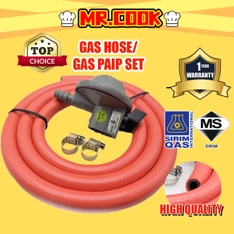 SIRIM L/P Safety Gas Regulator Terbal Kepala Gas Hose 1.5/2.0/3.0 Meter And Clips Dapur Stove  (RANDOM COLOUR)