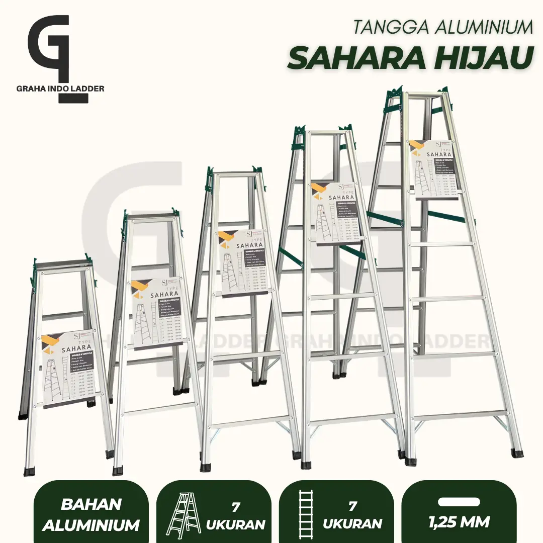 GIL - [SAHARA] Tangga Lipat Aluminium / Tangga Multifungsi Hijau - Tahan Beban s/d 200 KG