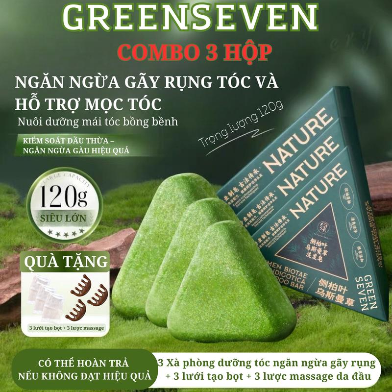 Combo 3 Hộp Xà Phòng Gội Đầu Chính Hãng Green Seven Mọc Tóc Thảo Mộc Thiên Nhiên Cỏ Usma Tân Cương Kiểm Soát Dầu Sạch Gàu Ngứa Giảm Rụng Tóc Hói Đầu Nuôi Dưỡng Tóc Làm Dày Nang Tóc Phồng Chân Tóc Thơm Tóc Mỏng Tóc Hư Tổn Khô Phục Hồi Tóc Sạch Nhờn Gàu