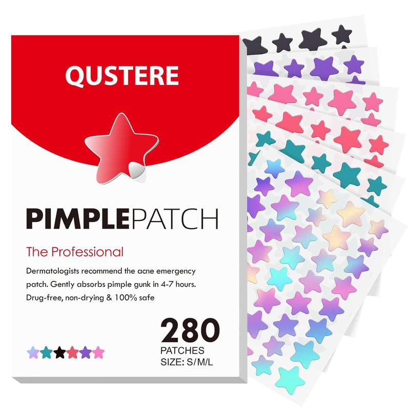 Miếng Dán Mụn Trứng Cá, QUSTERE, Cho Mặt, Miếng Dán Mụn Trứng Cá Hydrocolloid Đầy Màu Sắc, Che Mụn Trứng Cá Ngôi Sao Dễ Thương, Miếng Dán Đốm Với Cây Trà, Axit Salicylic Và Dầu Cica, 3 Kích Cỡ (10mm, 12mm Và 14mm), 280 Đếm acne miếng dán mụn dễ thương