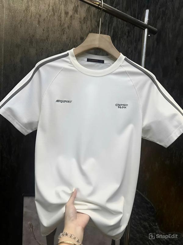 Áo Thun Nam MVK Tay Ngắn Cổ Tròn Thêu Raglan Sọc Vai Màu Sắc Đơn Giản Dáng Rộng Năng Động Thời Trang Cho Nam Cao Menswear Trắng - Áo thun nam họa tiết thêu Raglan Vai không bong tróc co giãn thấm hút mồ hôi mát mẻ, thoải mái vận dộng