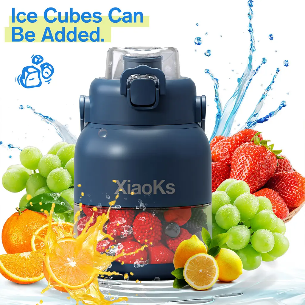 XiaoKs portable juicer cup: multifunctional, 500ml, 14 - blade, extra straw lid, dual - lid, Type - C charge, dishwasher - safe, BPA - free, suitable for gym, car, school, kitchen, etc.