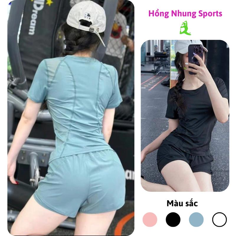 Bộ Tập Gym Yoga Nữ Có Túi Khóa Sườn Áo Cộc Phối Lưới Thông Thoáng và Quần Đùi 2 Lớp - Chất Mát Co Giãn B10