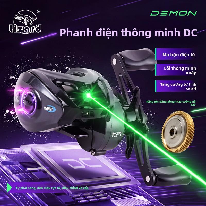 Máy câu ngang Lizard Fishing Demon với phanh điện tử, chống quay ngược, tầm ném xa, đa năng, cùng âm báo click rõ ràng